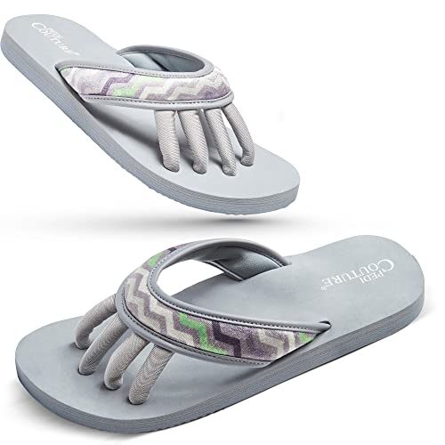 Pedi Couture Pedicure Sandals for Women with Built-In Toe Separators - color: Chevron, size: Large