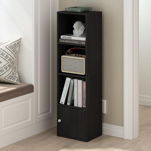 Furinno Luder Shelf Bookcase with 1 Door Storage Cabinet, Blackwood - color: Blackwood, size: 4-Cube with Cabinet