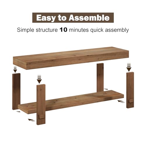51.2" Solid Wood Bench, Long Farmhouse Narrow Entryway Bench, Natural - size: 51.2"W