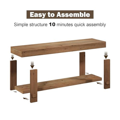 51.2" Solid Wood Bench, Long Farmhouse Narrow Entryway Bench, Natural - size: 51.2"W