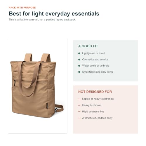 GOLF SUPAGS Foldaway Convertible Tote Backpack Lightweight Nylon Daypack for Women Men City Pack Versatile Backpack for Leisure Travel, Gravel Brown - color: Gravel Brown