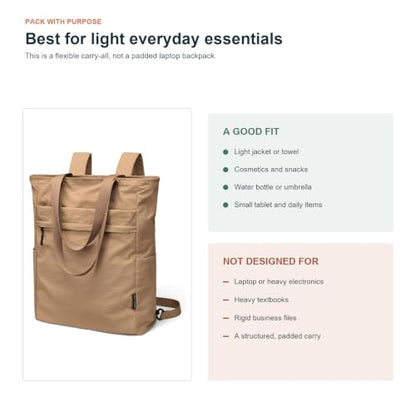 GOLF SUPAGS Foldaway Convertible Tote Backpack Lightweight Nylon Daypack for Women Men City Pack Versatile Backpack for Leisure Travel, Gravel Brown - color: Gravel Brown