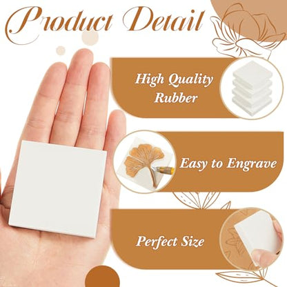 Frienda 24 Pcs 2" x 2" Rubber Carving Block Printmaking Stamp, White | Easy to Carve, for Printmaking, Stamp Making, DIY Crafting, Scrapbook, Painting, Soft Linoleum for Beginners, Professionals - color: White