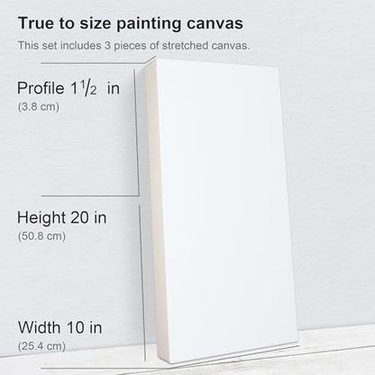 PHOENIX 10x20 Inch 3 Pack Gallery Canvas - 1.5 in Thick Long Canvases for Painting - Deep Edge 100% Cotton 11 Oz. Gesso Primed White Blank Professional Canvas Oil & Acrylic Paints - size: 10"x20", style: Gallery