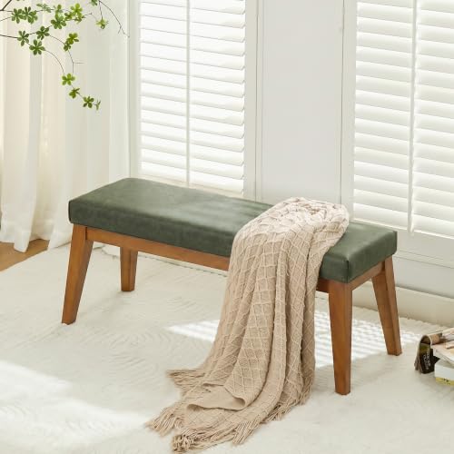 43.5" Upholstered Faux Leather End of Bed Entryway Bench, Olive Green - color: Olive Green-pu