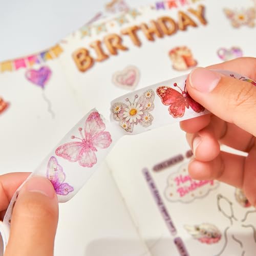 Birthday Washi Tape Set 21 Rolls for Junk Journal, Scrapbooking & DIY Craft | Thin & Cute Decorative Masking Tapes for Party Favors, Wedding Decor | 3M per Roll - style: Birthday