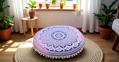 ICC Floor Pillows & Cushion Covers, Decorative Hippie Mandala Pouf Pillow Cover Bohemian Seating Meditation Cushion Cover, Large Boho Ottoman Case Pillowcase for Couch Pink Ombre, 32" Round - size: 32" x 32" (Pack of 1), style: Pink Ombre