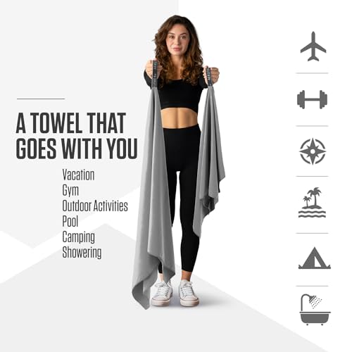 VENTURE 4TH Quick Dry Microfiber Towel for Camping & Gym - Light Gray Large - color: Light Gray, size: 60.00" x 31.50"