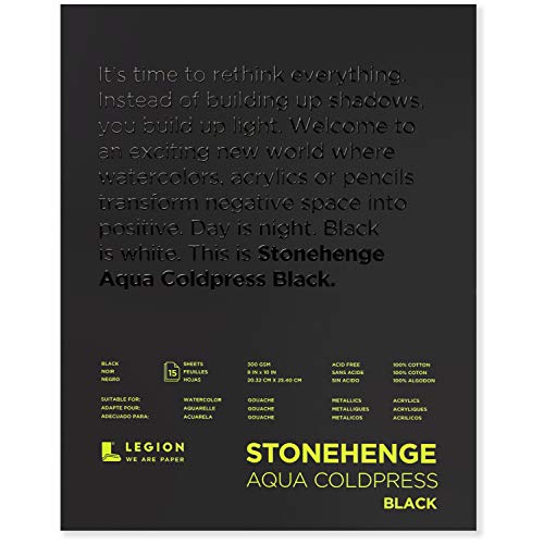 Stonehenge Aqua Black Medium Weight Pad, 140lb, Coldpress, 8 x 10 Inches, 15 Sheets for Wet and Dry Media - size: 8 x 10
