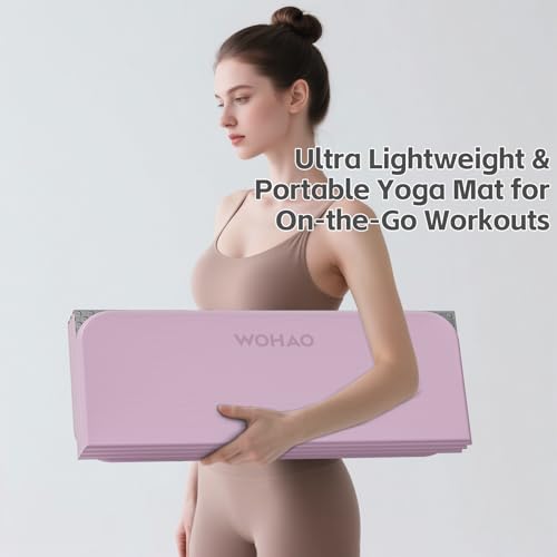 7-Fold Yoga Mat 70"x24" - 1/2 Inch Thick - color: Taro Purple + Warm Gray