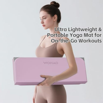 7-Fold Yoga Mat 70"x24" - 1/2 Inch Thick - color: Taro Purple + Warm Gray
