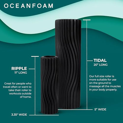 Oceanfoam Tidal Roller - Black - Muscle Massage Foam Roller for Back Pain & Stretching - Firm and Ergonomic Wide Wave Textured - Yoga, Athletics, & Wellness - Full Size, 20" x 5" - color: Black