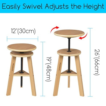 MEEDEN Artist Wooden Drafting Stool: Adjustable Height Art Stool for Studio | Up to 220 Lbs, German Beech Wood Drafting Chair, Perfect for Artists Studio, Home Use, Kitchen, Bar Stool, Natural - color: Natural