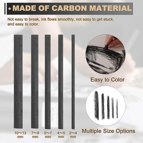 MECCANIXITY Willow Charcoal Sticks, 7-9 x 135mm Willow Charcoal Pencils Soft Sketch Vine Art Supplies Set for Drawing Sketching Shading Painting Artists Beginners (Black, Pack of 6) - size: 7-9 x 135mm
