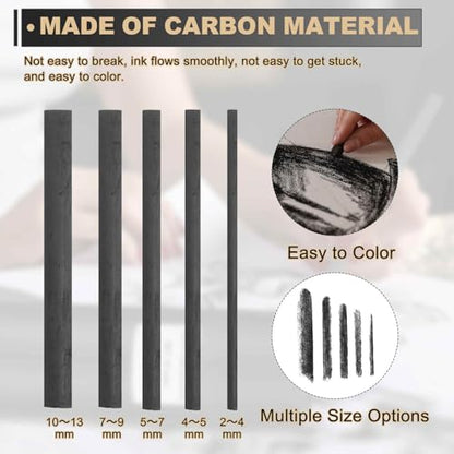 MECCANIXITY Willow Charcoal Sticks, 7-9 x 120mm Willow Charcoal Pencils Soft Sketch Vine Art Supplies Set for Drawing Sketching Shading Painting Artists (Black, Pack of 6) - size: 7-9 x 120mm