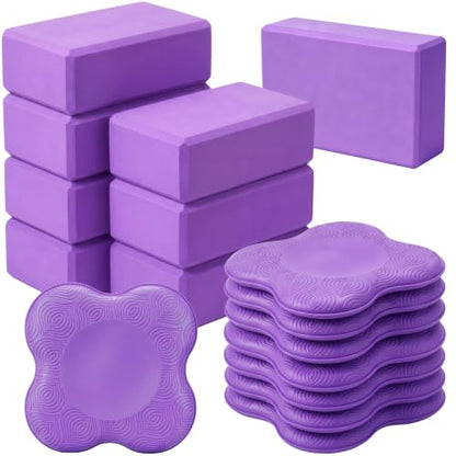 Thenshop 16 Pcs Yoga Blocks and Knee Pads Set Put Nonslip EVA Foam Yoga Blocks Bulk Less Weight on Wrists Women Men Pilates Exercise Balance Stretching Meditation for Gym Studio Gift Supplies