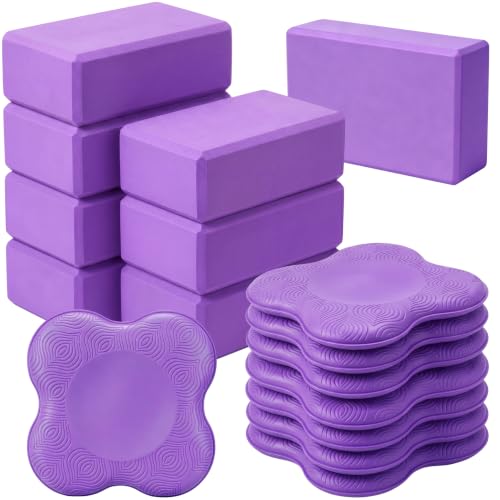 Thenshop 16 Pcs Yoga Blocks and Knee Pads Set Put Nonslip EVA Foam Yoga Blocks Bulk Less Weight on Wrists Women Men Pilates Exercise Balance Stretching Meditation for Gym Studio Gift Supplies