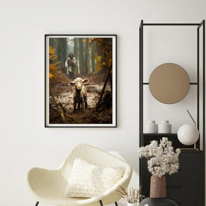 Jesus Paint by Numbers Kit for Adults Framed Canvas, with Wooden Easel | Jesus Canvas Redemption Lost Sheep Number Artist Paint by Number on Canvas, DIY Acrylic Oil Painting Kits 9.45x11.8in - color: YH03436