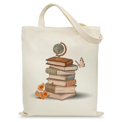 Aesthetic Canvas Tote Bag for Women with Inner Pocket - color: Book Reader