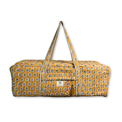 Large Capacity Handblock Printed Yoga Mat bag for Women, Gym Bag, Fits Yoga Blocks, Adjustable strap, Pilates, Gym, Fitness Block & Gear, Light and Durable - color: Marigold Earth