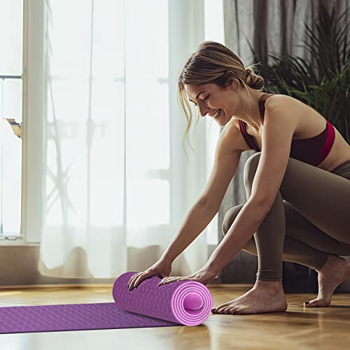 Yoga Mat 1/3" (8mm) Thick Non-Slip, Women Men Fitness & Exercise Mat, 72"Lx24"W Eco-Friendly TPE Workout Mat with Carrying Strap for Yoga, Pilates, Home Gym, Floor Exercises - color: Modena