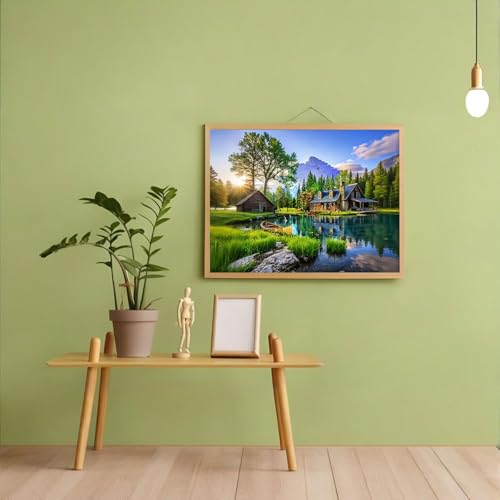 Shouruihua Diamond Painting Kits for Adults, Mountain Scene Diamond Art Kit | Tranquil Mountain Cabins & Lakes, Gem Art, Diamond Dotz Kits, Diamond Dots, Full Round Drill Diamond Painting, 15.7x11.8 in - color: Natural Scenery
