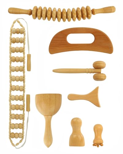 8-in-1 Wood Therapy Massage Tools Kit – Wooden Body Sculpting Roller Set for Lymphatic Drainage, Maderoterapia Gua Sha Massage Tools for Stomach, Abdomen Contouring & Muscle Relief