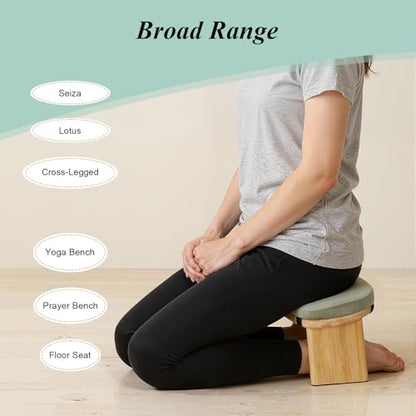 Meditation Bench Foldable & Ergonomic, Kneeling Meditation Stool with 5° Forward Tilt & 400lbs Capacity, Bamboo Meditation Stool with Detachable Velvet Cushion forYoga Prayer (Green) - color: Green