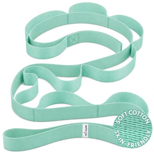 TECEUM Stretching Strap with 10 Loops for Physical Therapy & Rehab | Non-Elastic Yoga Stretch Band for Hamstring, Leg, Hip & Knee Rehab, Pilates, Flexibility & Mobility Exercises for Men & Women - color: Light Green, size: Polyсotton 1” W - 10 Loops
