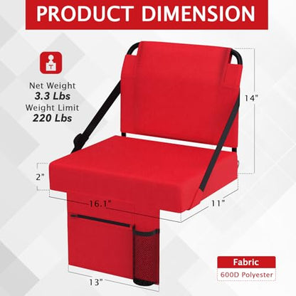 2pcs Stadium Seat for Bleachers with Back Support，Portable Bleacher Chairs with Back and Cushion，Includes Shoulder Strap and Cup Holder - color: Red,2 Pack