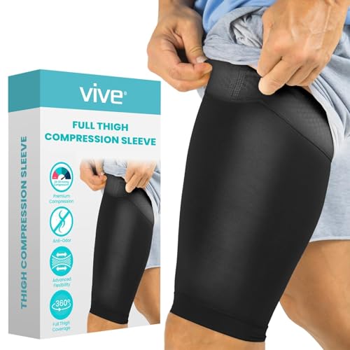 Vive Thigh Compression Sleeve (2 Pack) Hamstring Brace for Upper Thigh | Breathable Leg Support Wrap for Men & Women - Non Slip Elastic Sleeve for Pain Relief, Groin, Sciatica & Quadriceps - size: Large
