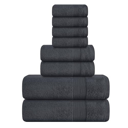 Belizzi Home 8 Piece Towel Set 100% Ring Spun Cotton, 2 Bath Towels 27x54, 2 Hand Towels 16x28 and 4 Washcloths 13x13 - Ultra Soft Highly Absorbent Machine Washable Hotel Spa Quality - Grey - color: Grey, size: 8 Piece Towel Set
