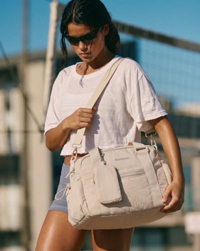 Small Gym Bag for Women - Duffle Weekender Work Duffel Carry on Tote Bag - color: Khaki
