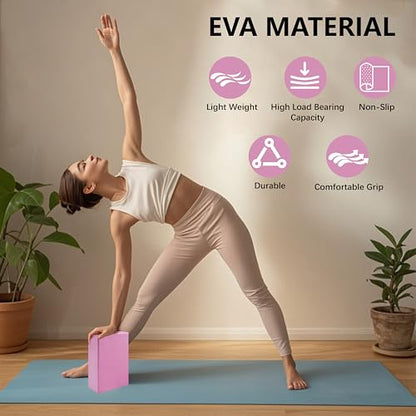 MAOMUN 6 Yoga Blocks 2 Pack with Yoga Strap and Beveled Edges, Anti-Slip Pilates Block Set Yoga Brick, Soft Lightweight Pilates Accessories for Balance Stability Stretching Pilates