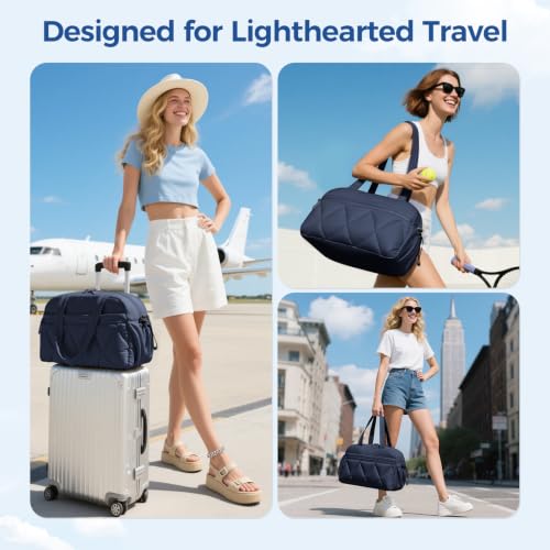 Women's Duffle Gym Bag, Carry-On Shoe Compartment for Weekender Overnight - color: Navy, size: Medium