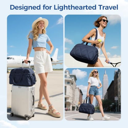 Women's Duffle Gym Bag, Carry-On Shoe Compartment for Weekender Overnight - color: Navy, size: Medium