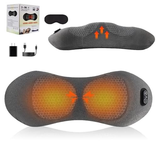 3-in-1 Electric Lumbar Support Pillow, Smooth Spine Triple Fusion Back Massager with Heat, Portable Traction & Vibration Massager with for Back, Neck, and Shoulder Relaxation (Dark Gray)