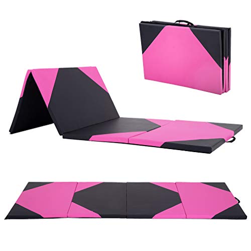 Exercise Mat 2'x6'/4'x8'/4'x10' Gymnastics Mat Folding Gymnastics Tumbling Mats 1.6"-2" Thick PU Leather Yoga Mat Portable With Carrying Handles for home Workout outdoor Yoga Pilates - color: PB, size: 4*10FT