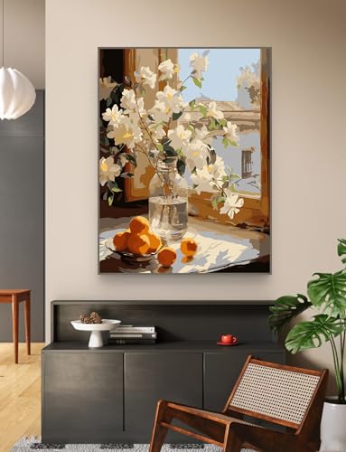 ZRIZQ Flowers Paint by Numbers Kit for Adults Beginner,16x20 | Full set with wooden brushes,rolled canvas,rich paints.Calming activity.Beginner friendly.Just open and paint. - color: 16"X20"Rolled Canvas(Frameless)-Flowers 5