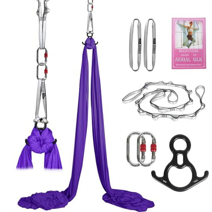 Aerial Silks Kit & Aerial Yoga Hammock - 11Yd Premium Fabric with Hardware | Easy Setup for Flying Yoga, Aerial Swing & Fitness - Supports Up to 14ft Rigging(Navy) - color: Dark Purple