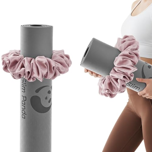 Slim Panda Yoga Mat Scrunchie,Holds Your Mat in Style,Stretchable Velvet Fabric Fit All Standard Yoga Mats (mat not included) - color: Pink