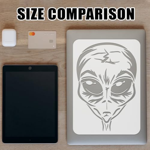 FINGERINSPIRE 2PCS Alien Stencil Set Reusable Alien Head & Alien Code Template for Painting on Wall, Wood, Canvas, Fabric Sci-Fi Theme DIY Art Stencils
