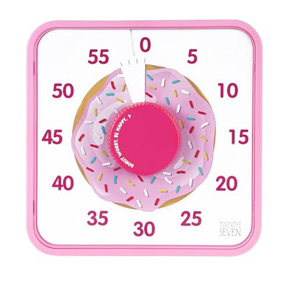 TWENTY5 SEVEN Countdown Timer 7.5 inch, 60 Minute 1 Hour Visual Timer for Classroom Teaching Tool Office Meeting, Mechanical Countdown Clock for Kids Exam Time Management Magnetic, Pink Donut - color: Pink Donut