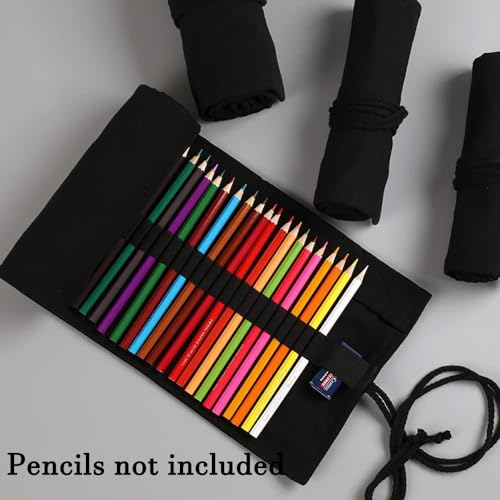 DIYOMR 24/36/72 Slots Pencil Wrap Pencil Rolls, Artist Colored Pencils Roll Up Bag Short Brushes Pouch Case Pencils Organizer for Drawing Coloring and Sketching,No Pencils (Black, 72slots) - color: Black, size: 72slots
