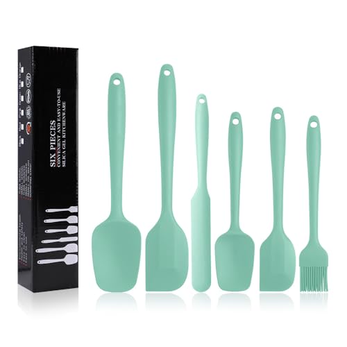 Silicone Spatulas Set, Rubber Spoon Spatula Heat Resistant Spoonula One Piece Design Seamless Spatula Non-Stick Scrapers Baking Mixing Tool (Light Green) - color: Light Green