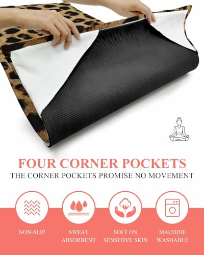 Leopard Print Yoga Towel for Hot Yoga Non Slip, Brown Yellow Retro Animal Fur Pattern Absorbent Yoga Sweat Mat Towels Microfiber Hot Bikram Pilates Fitness Towel 26"x74" - size: 26x74in