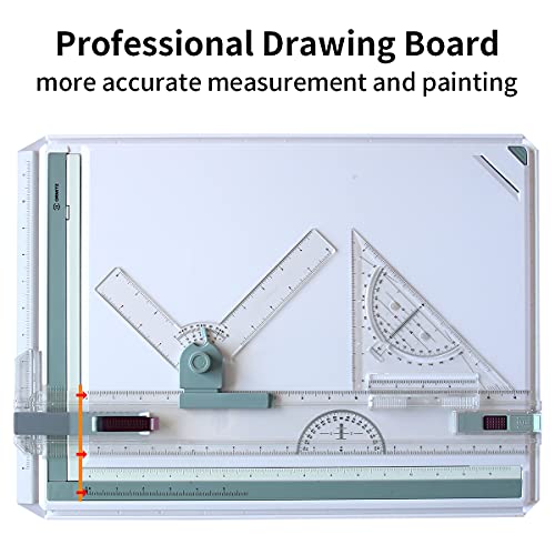 Metric A3 Drawing Board Drafting Table Multifunctional Drawing Board Table with Clear Rule Parallel Motion and Angle Adjustable Measuring System - size: Metric
