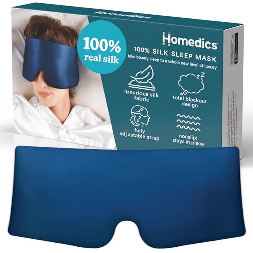 Homedics 100% Silk Sleep Mask, Mulberry Silk, Total Blackout, Nonslip Grip, Adjustable Strap for Custom Fit, Hand Washable, Comfortable for Travel & Home - Midnight Blue - color: Midnight