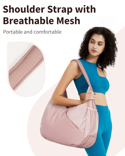 Ceneda Large Gym Bag for Women with Hidden Yoga Mat Holder & Shoe Compartment & Wet Pocket, Sports Duffle Bag for Travel - color: Pink