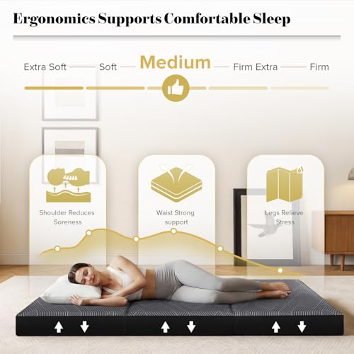Vamcheer Folding Mattress Twin Size Foldable Mattress 4 Inch 75"x38"x4" | Tri Folding Mattress Trifold Memory Foam Mattress with Washable Cover, Handle & Non-Slip Bottom for Travel Camping Guest - size: Twin-4 inch
